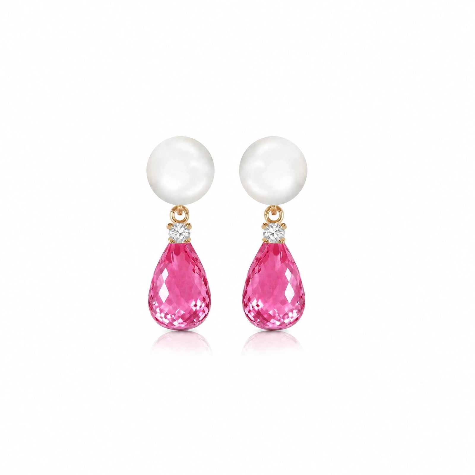 Yellow Gold Pink Topaz & Pearl & Diamond — Rosaflora