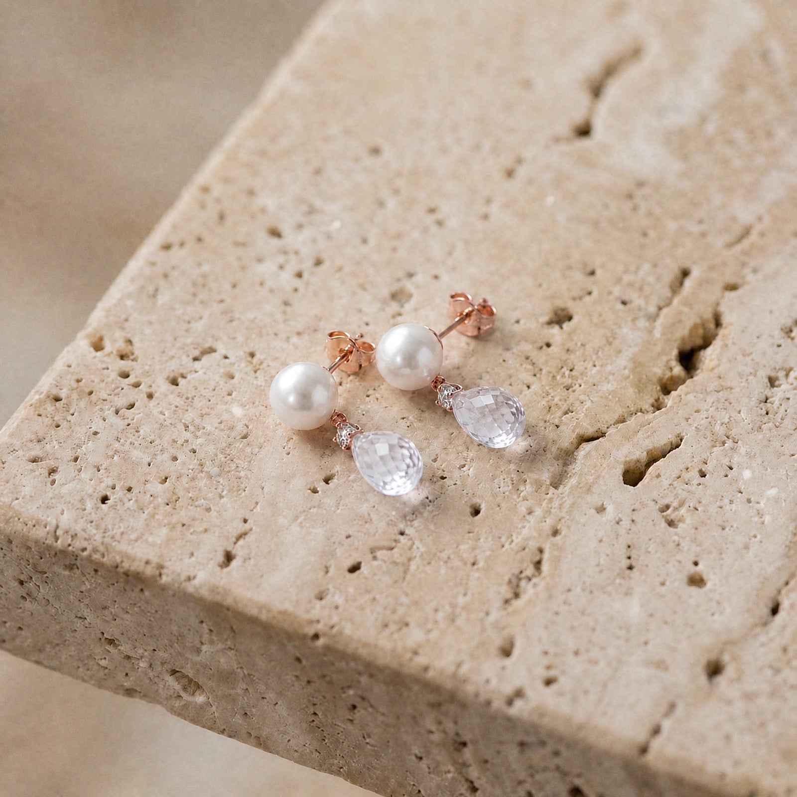 Rose Gold White Topaz & Pearl & Diamond — Rosaflora