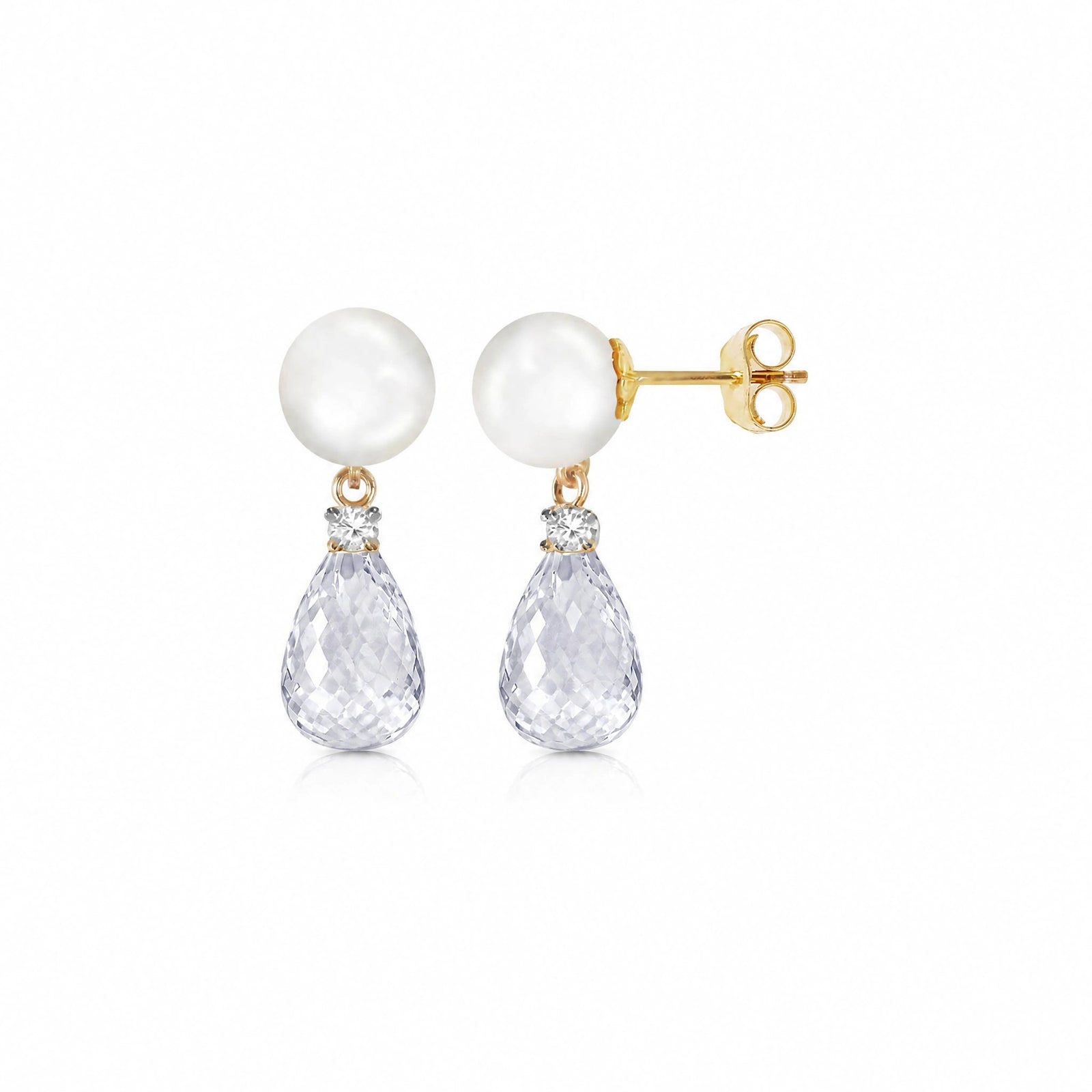 Yellow Gold White Topaz & Pearl & Diamond — Rosaflora