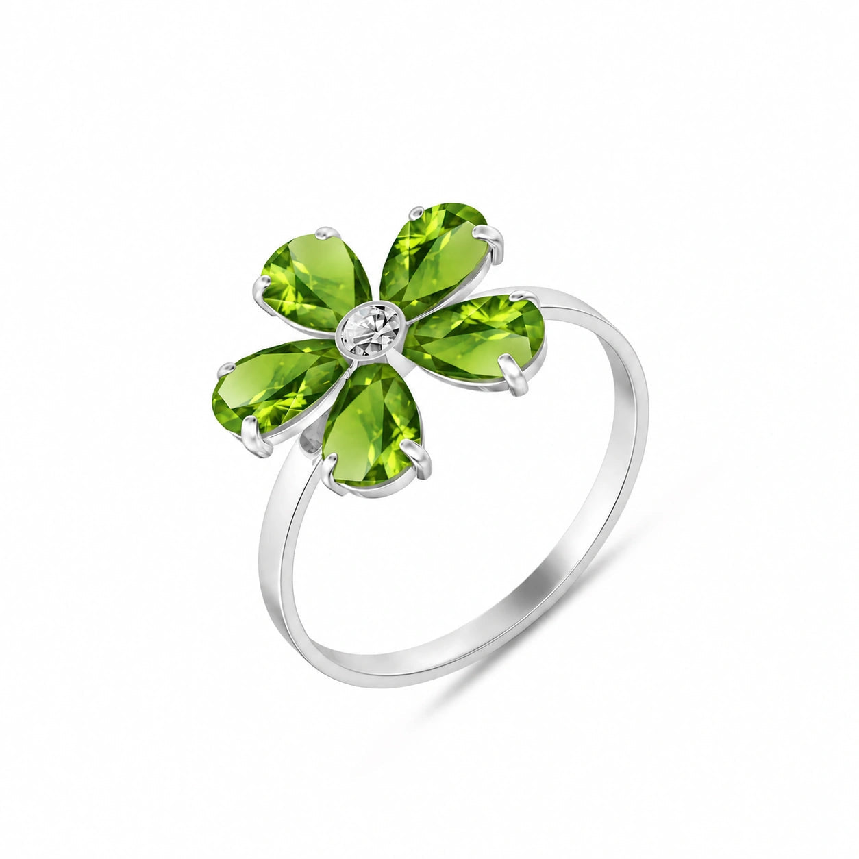 White Gold Ring Peridot 10K — Rosalba