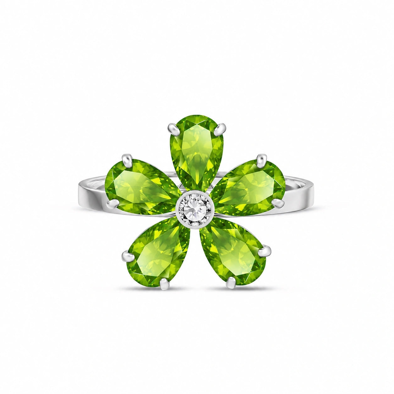 White Gold Ring Peridot 10K — Rosalba