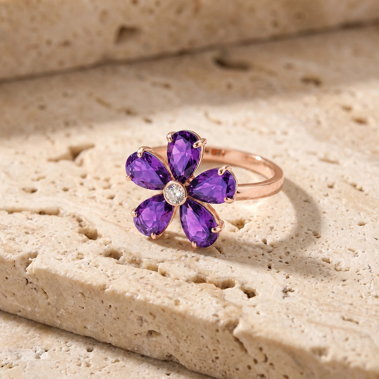 Rose Gold Ring Amethyst 10K — Rosalba