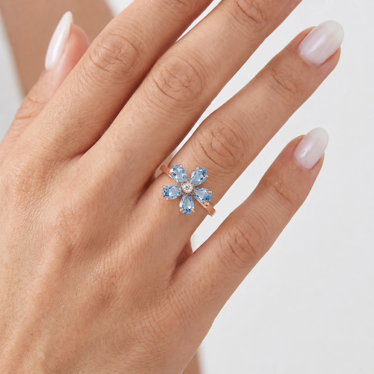 Rose Gold Ring Aquamarine 10K — Rosalba