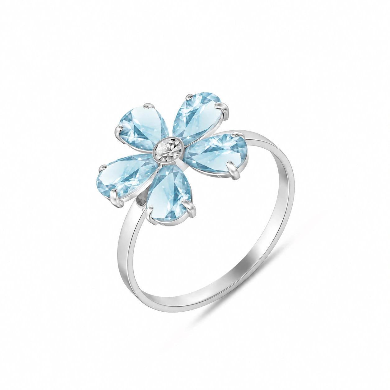 White Gold Ring Aquamarine 10K — Rosalba