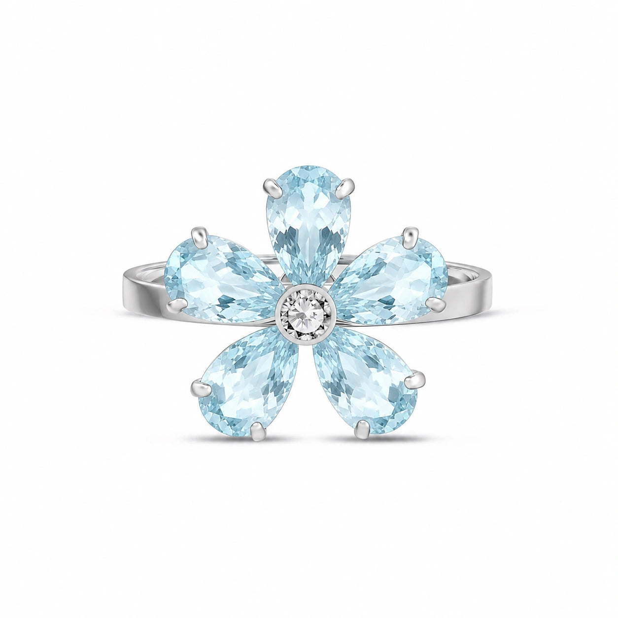 White Gold Ring Aquamarine 10K — Rosalba