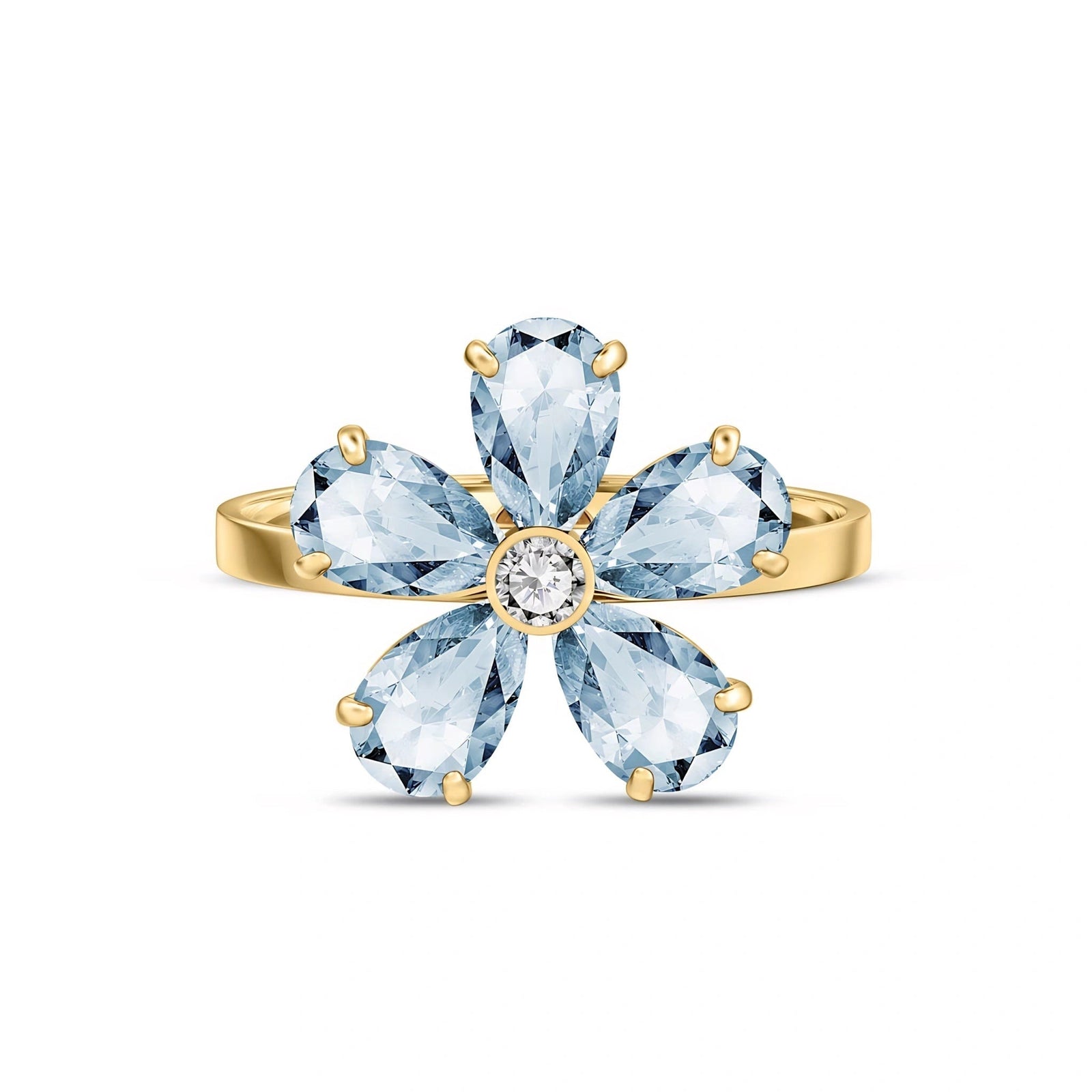 Yellow Gold Ring Aquamarine 10K — Rosalba
