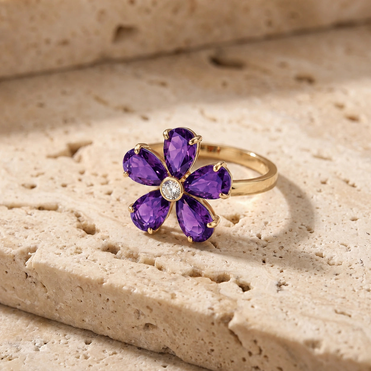 Yellow Gold Diamond & Amethyst — Dora