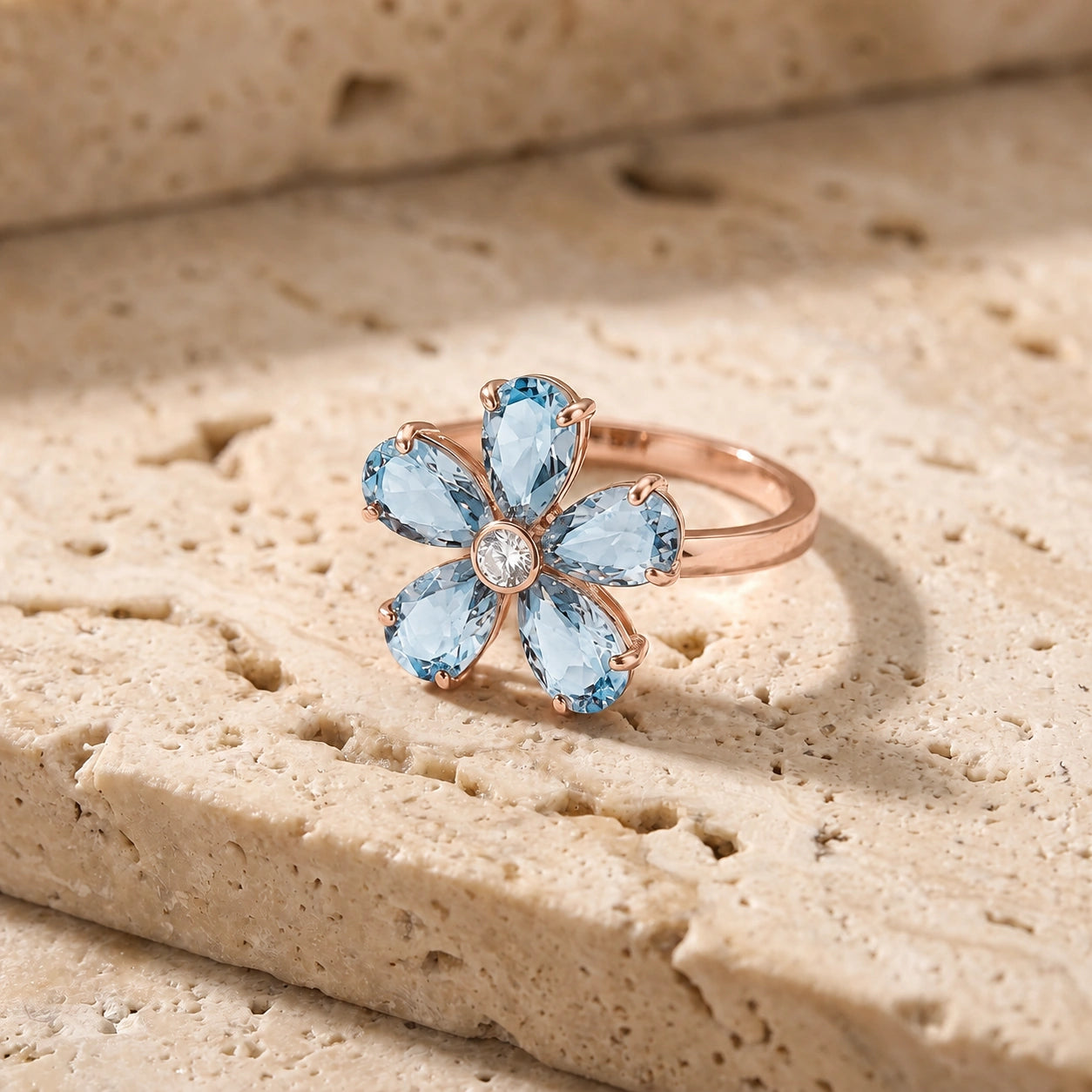 Rose Gold Diamond & Aquamarine — Dora