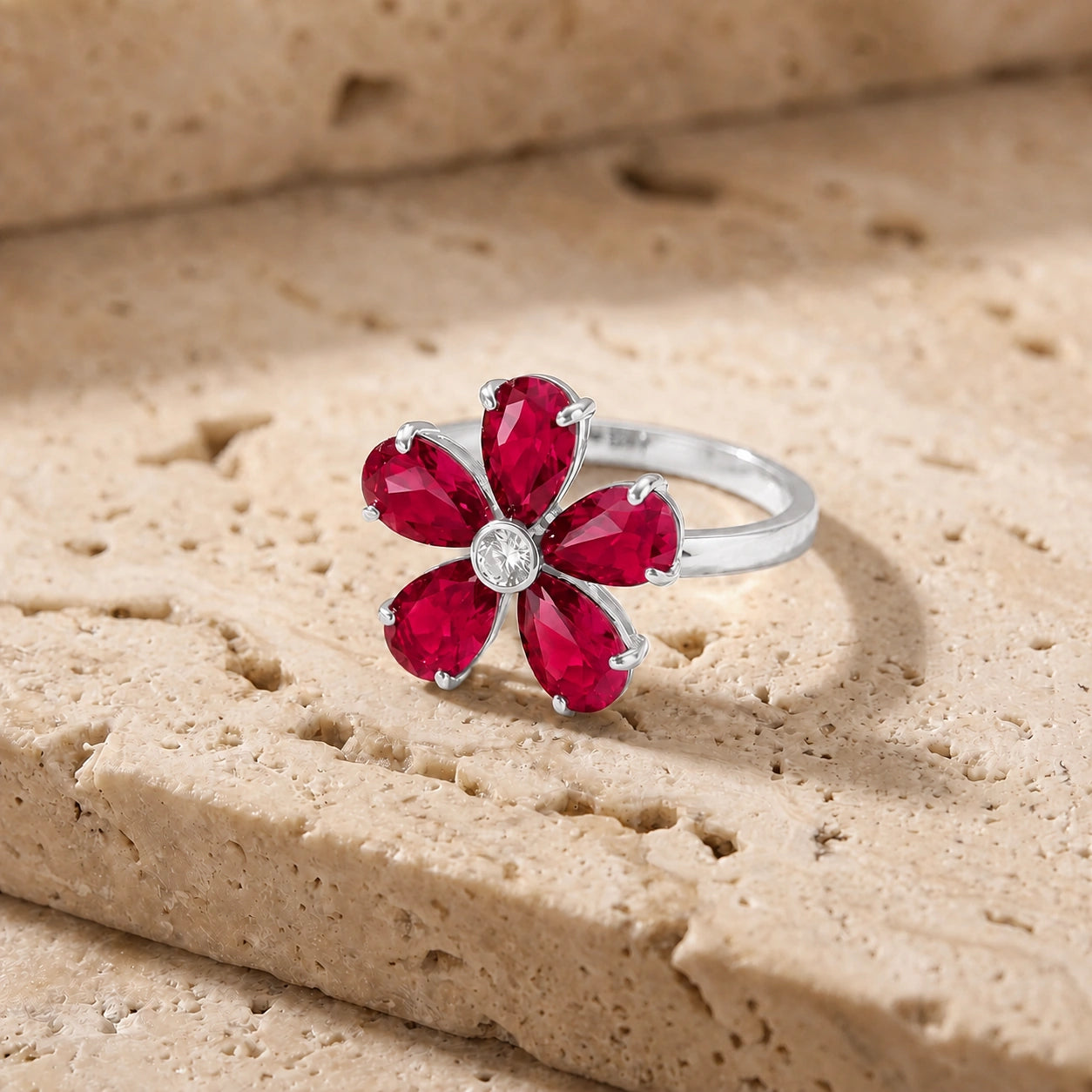 White Gold Ring Ruby 10K — Rosalba