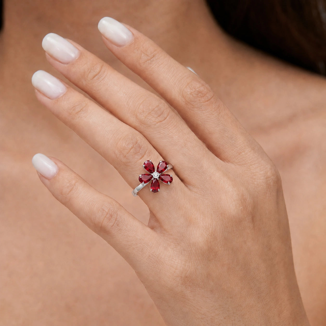 White Gold Ring Ruby 10K — Rosalba