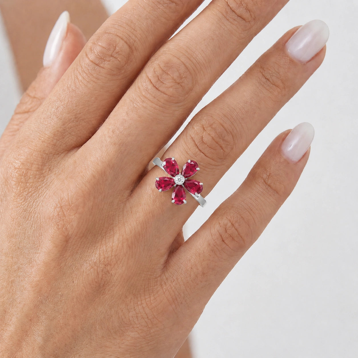 White Gold Ring Ruby 10K — Rosalba