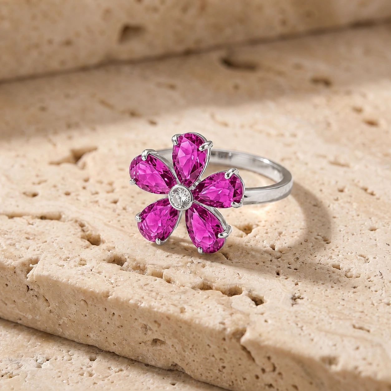 White Gold Ring Pink Topaz 10K — Rosalba