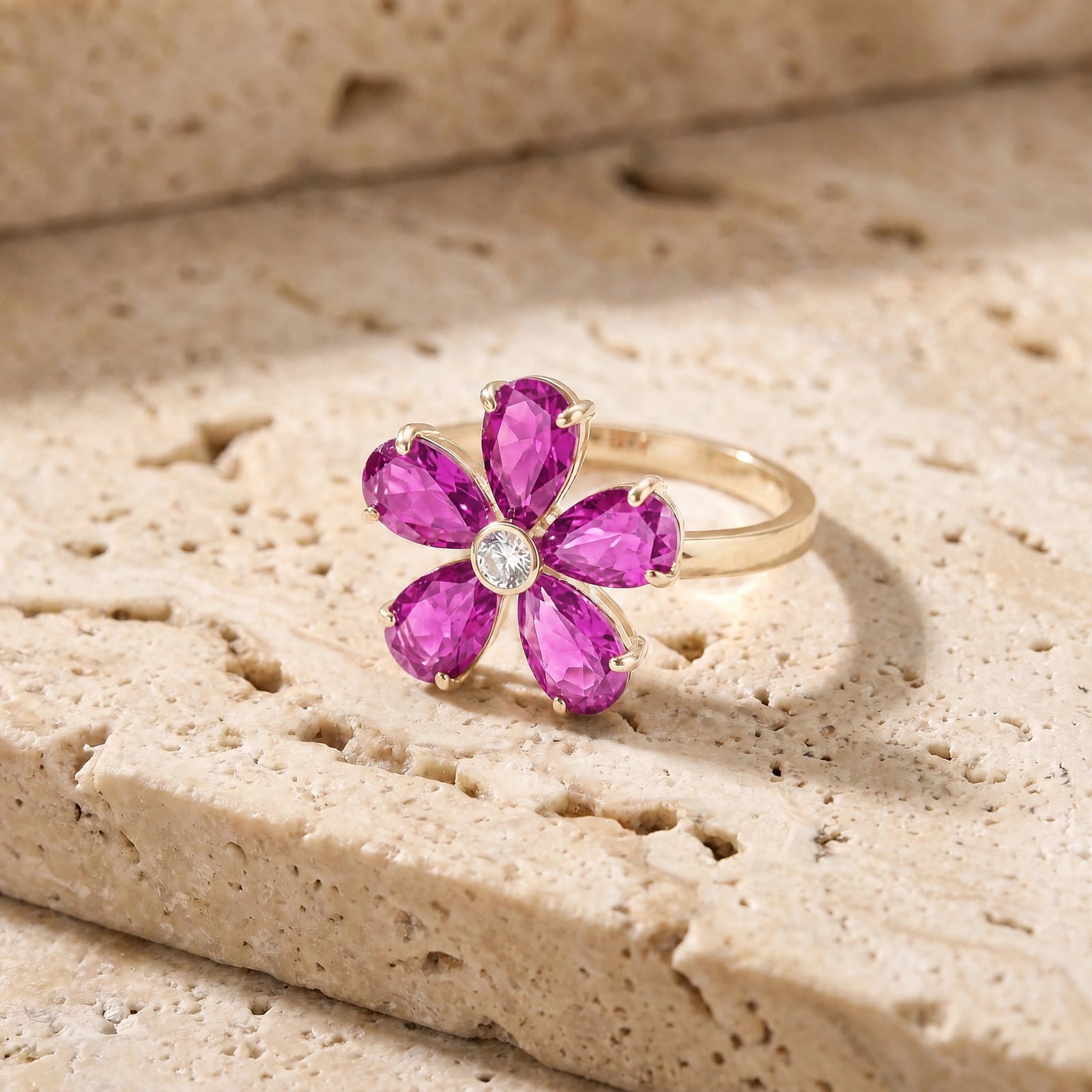Yellow Gold Ring Pink Topaz 10K — Rosalba