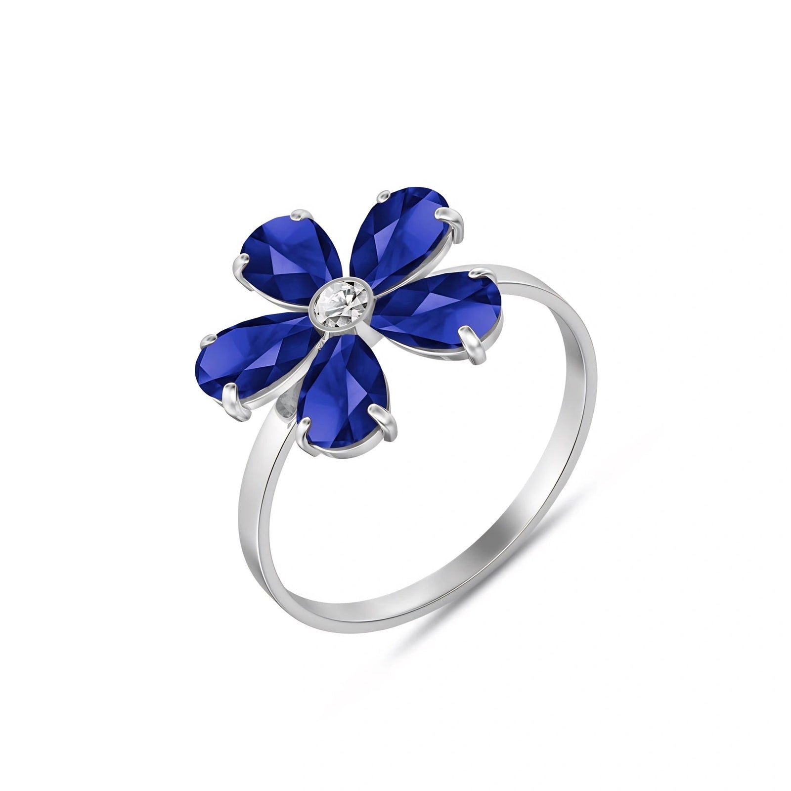 White Gold Ring Sapphire 10K — Rosalba