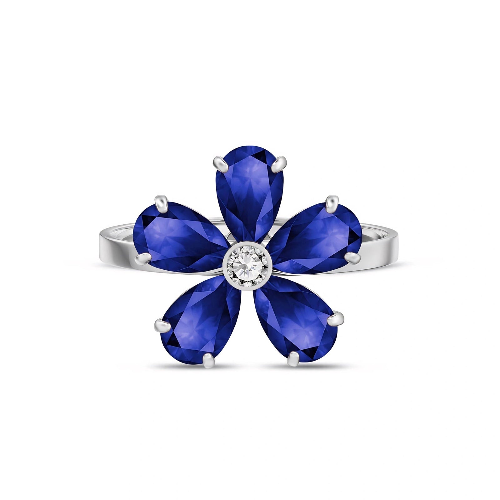White Gold Ring Sapphire 10K — Rosalba