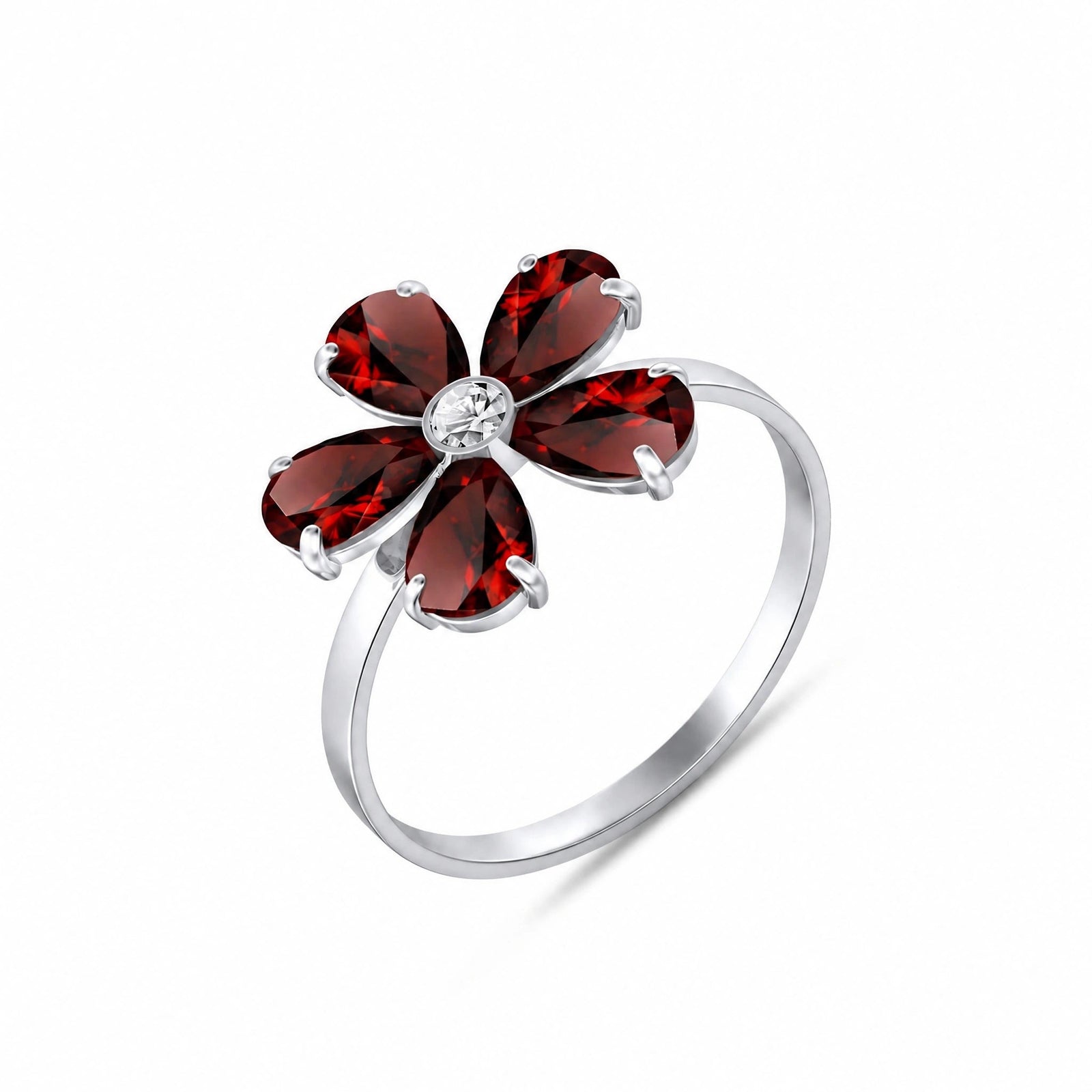 White Gold Ring Garnet 10K — Rosalba