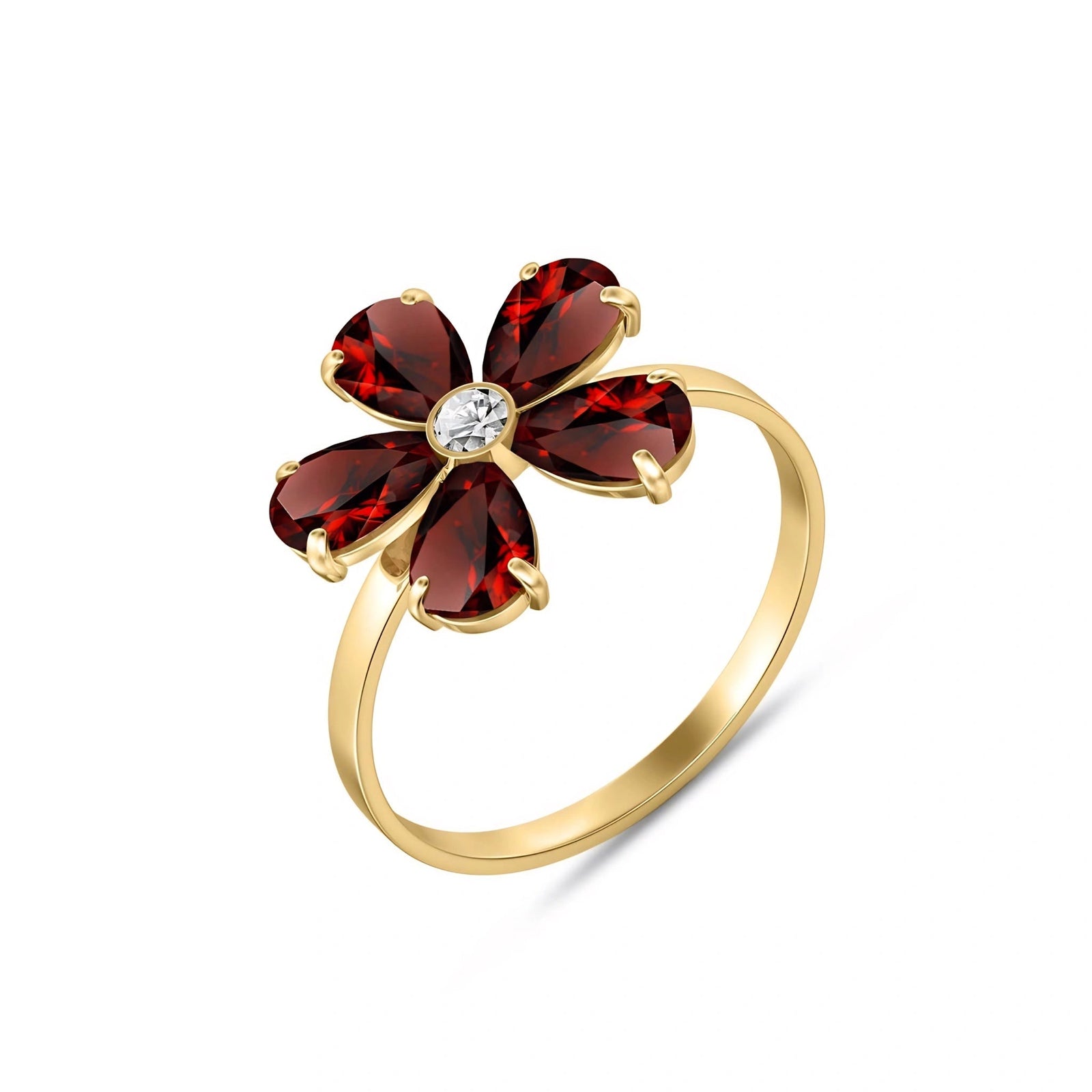 Yellow Gold Ring Garnet 10K — Rosalba