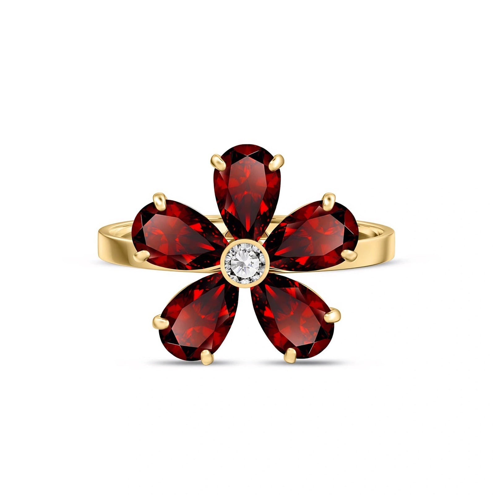Yellow Gold Ring Garnet 10K — Rosalba