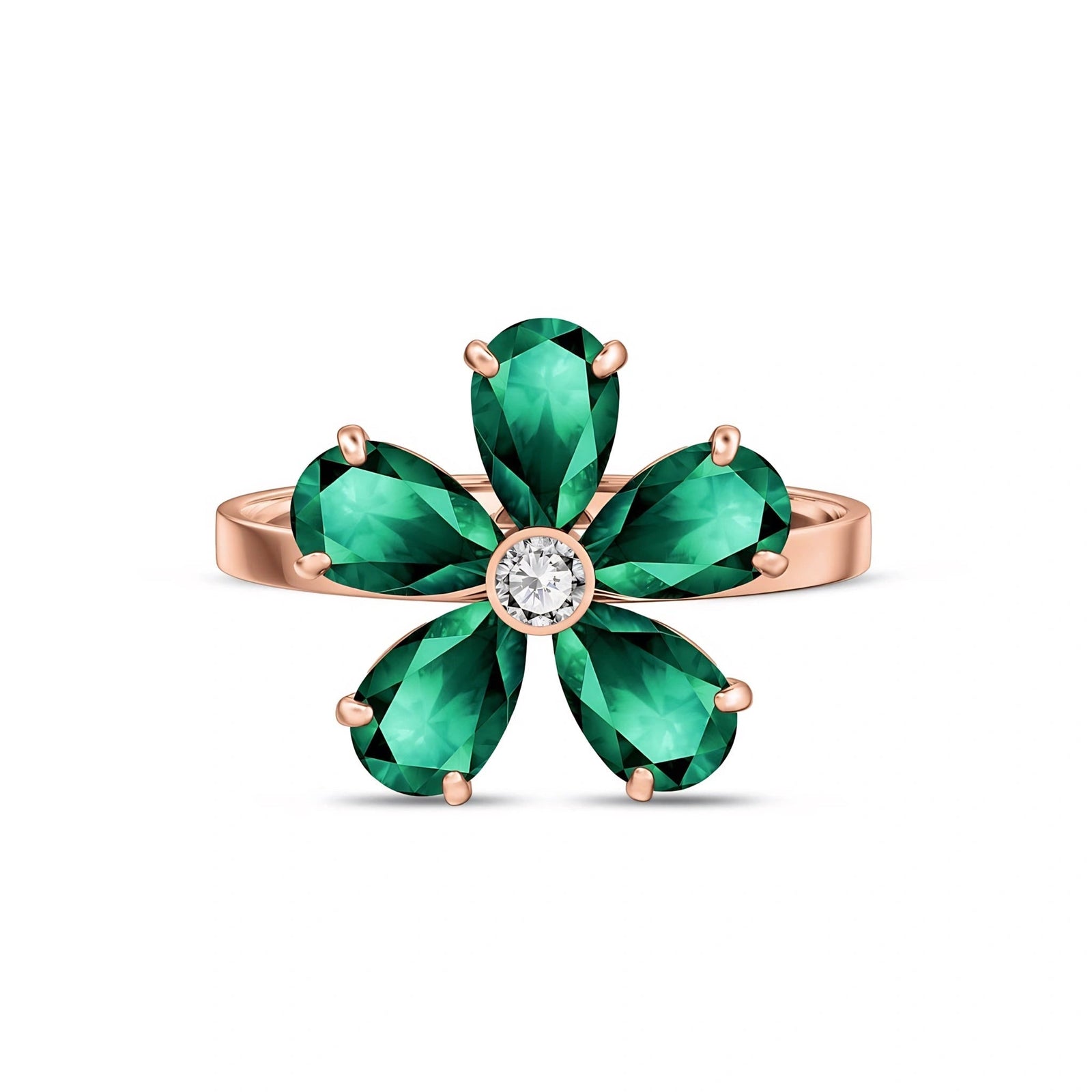 Rose Gold Ring Emerald 10K — Rosalba