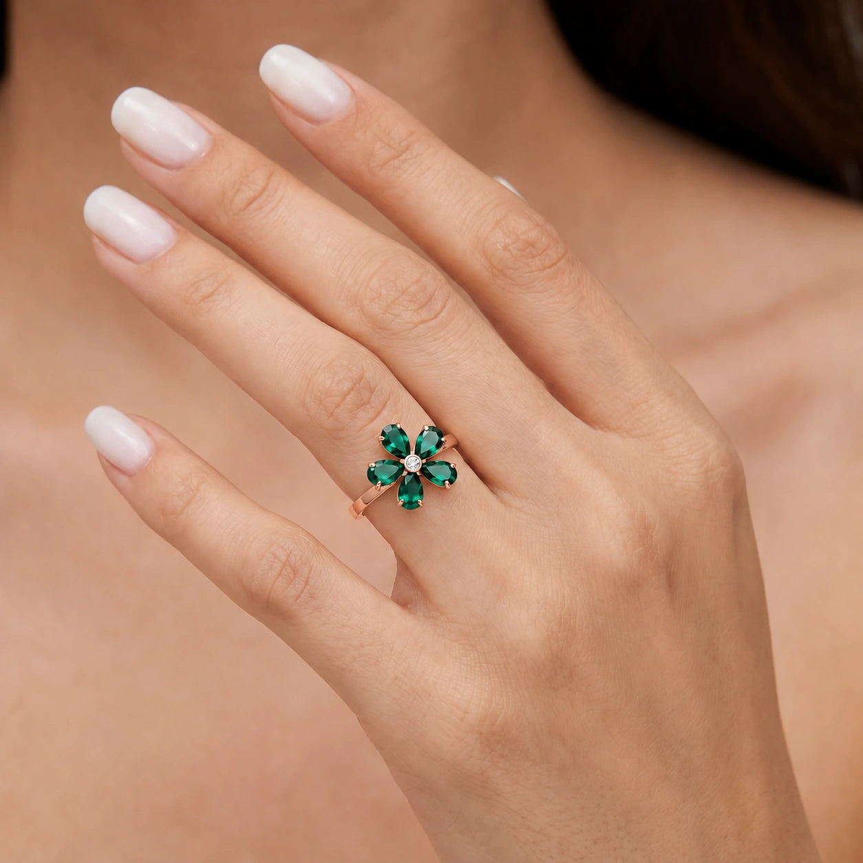 Rose Gold Ring Emerald 10K — Rosalba