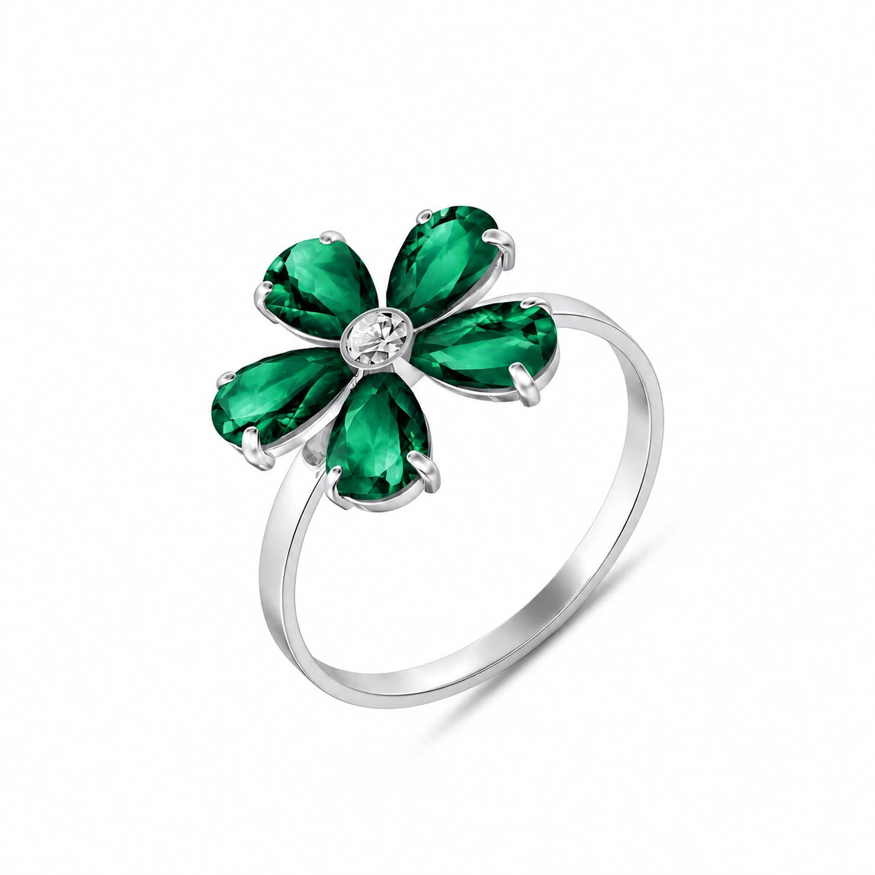 White Gold Ring Emerald 10K — Rosalba