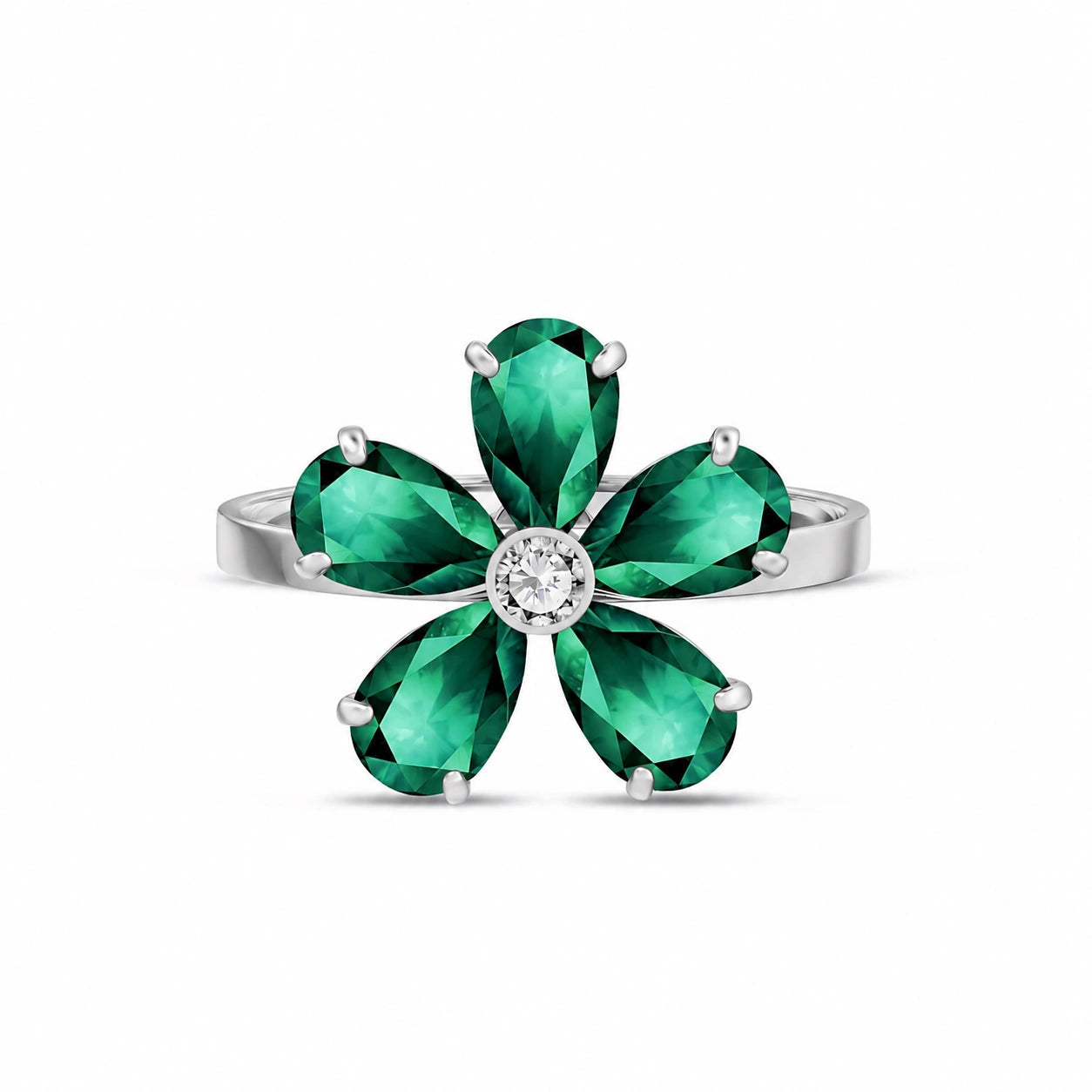 White Gold Ring Emerald 10K — Rosalba
