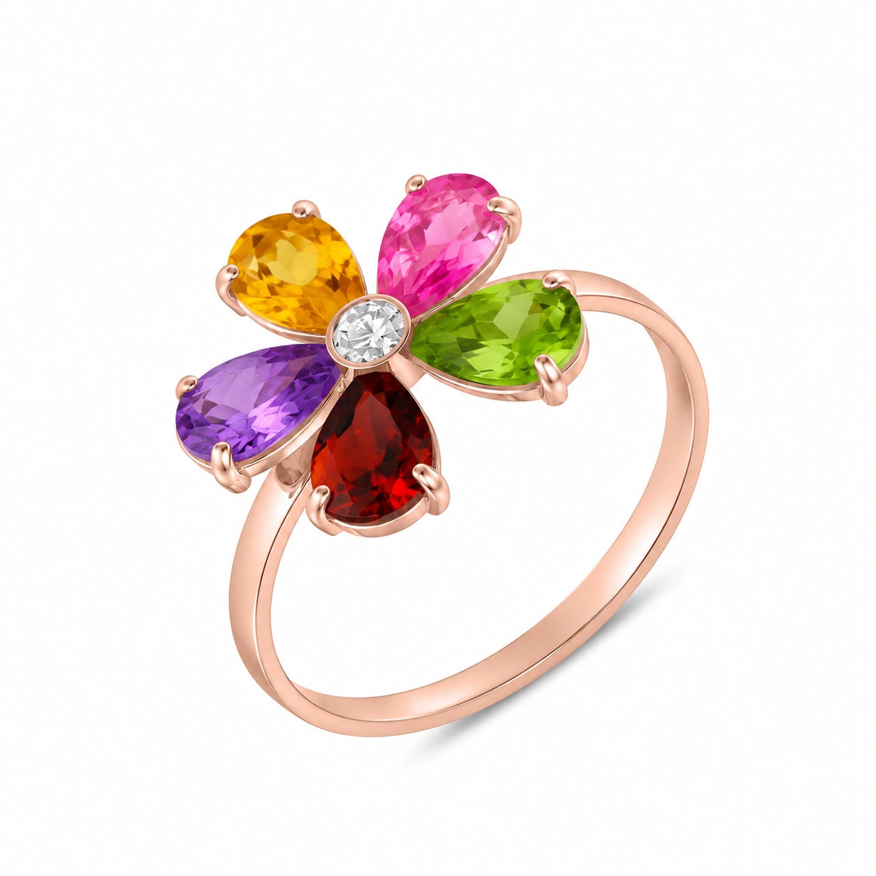 Rose Gold Ring Multi-Gemstone 10K — Rosalba