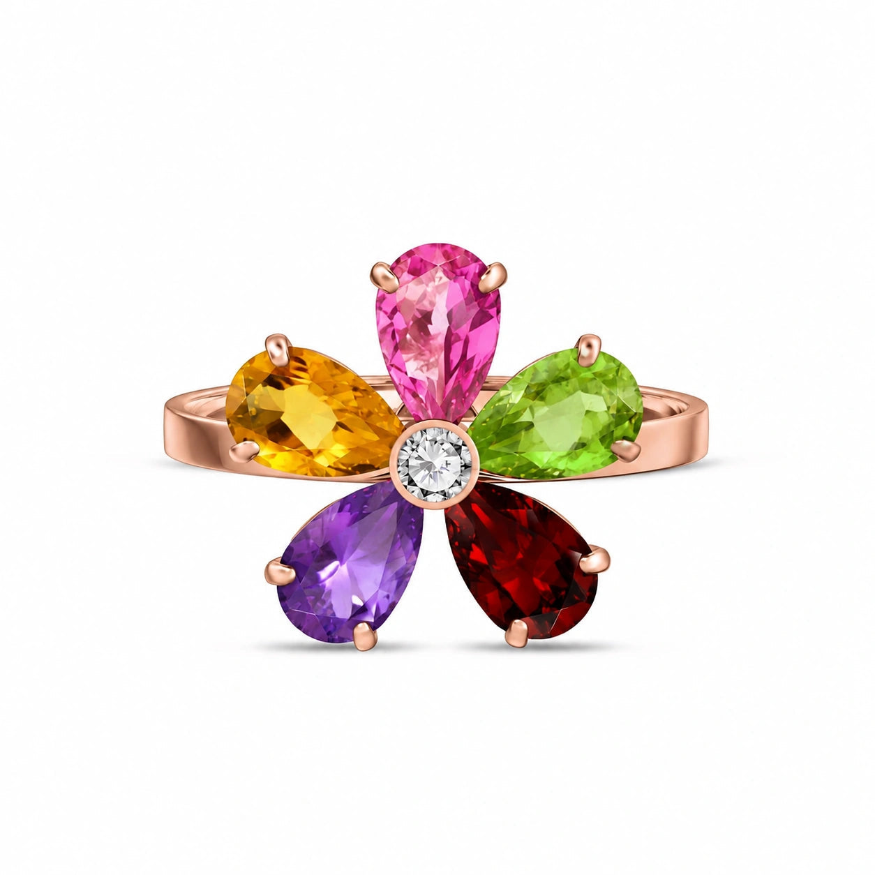 Rose Gold Ring Multi-Gemstone 10K — Rosalba