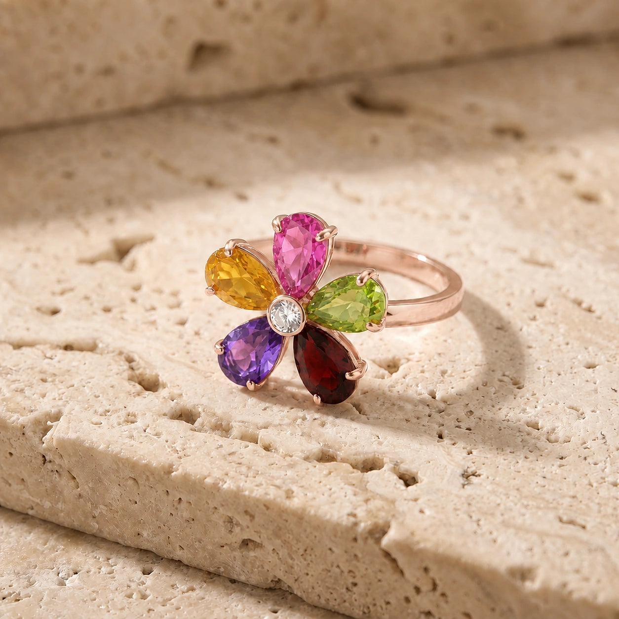 Rose Gold Ring Multi-Gemstone 10K — Rosalba