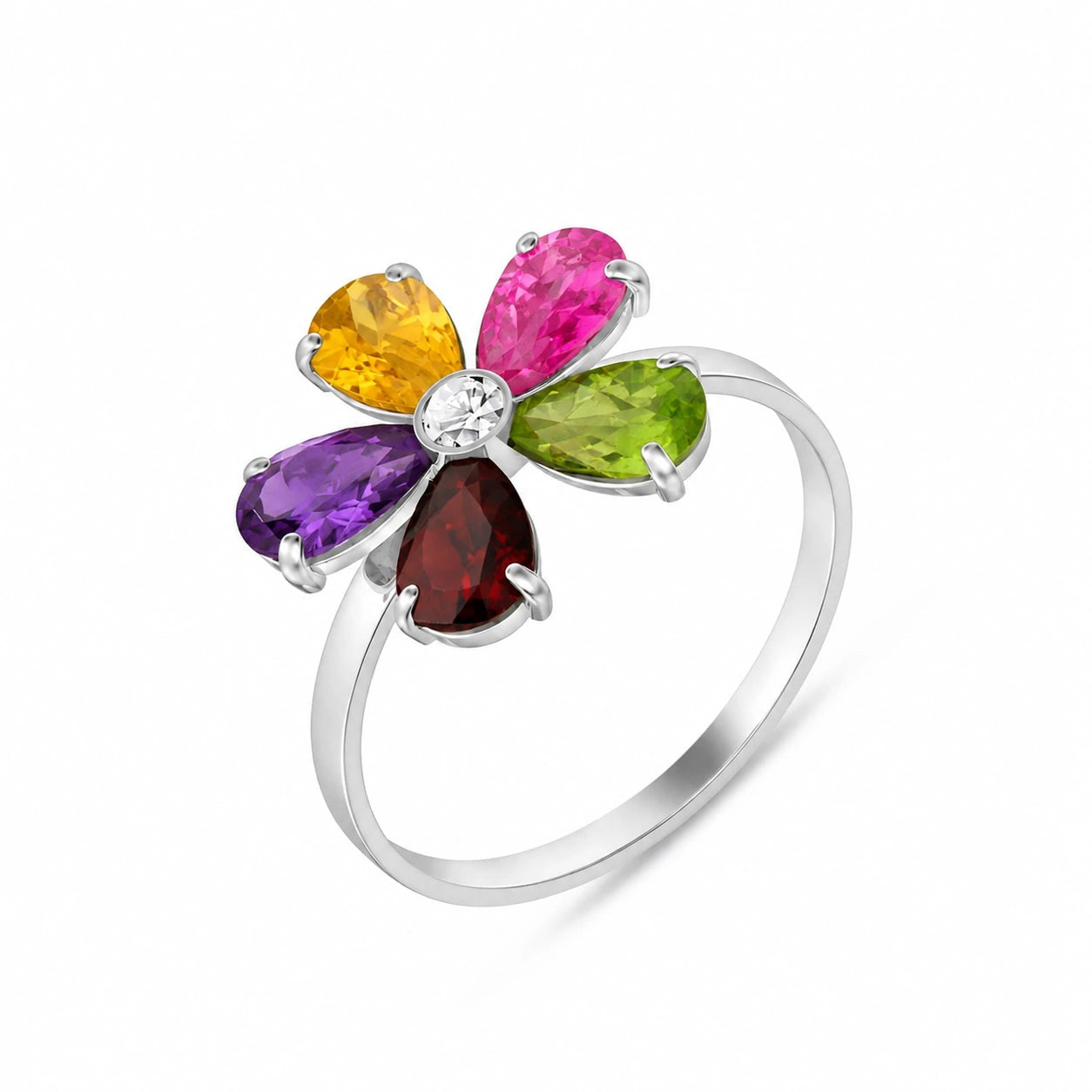 White Gold Ring Multi-Gemstone 10K — Rosalba