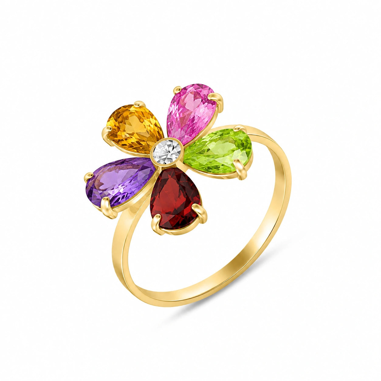 Yellow Gold Ring Multi-Gemstone 10K — Rosalba
