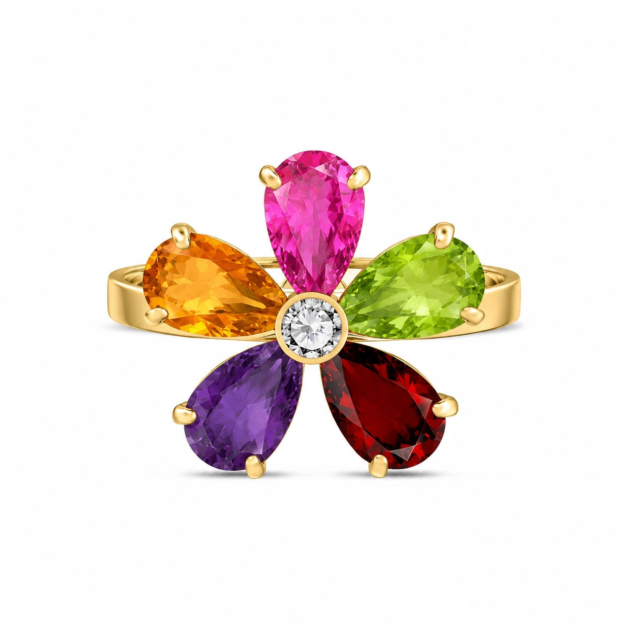 Yellow Gold Ring Multi-Gemstone 10K — Rosalba