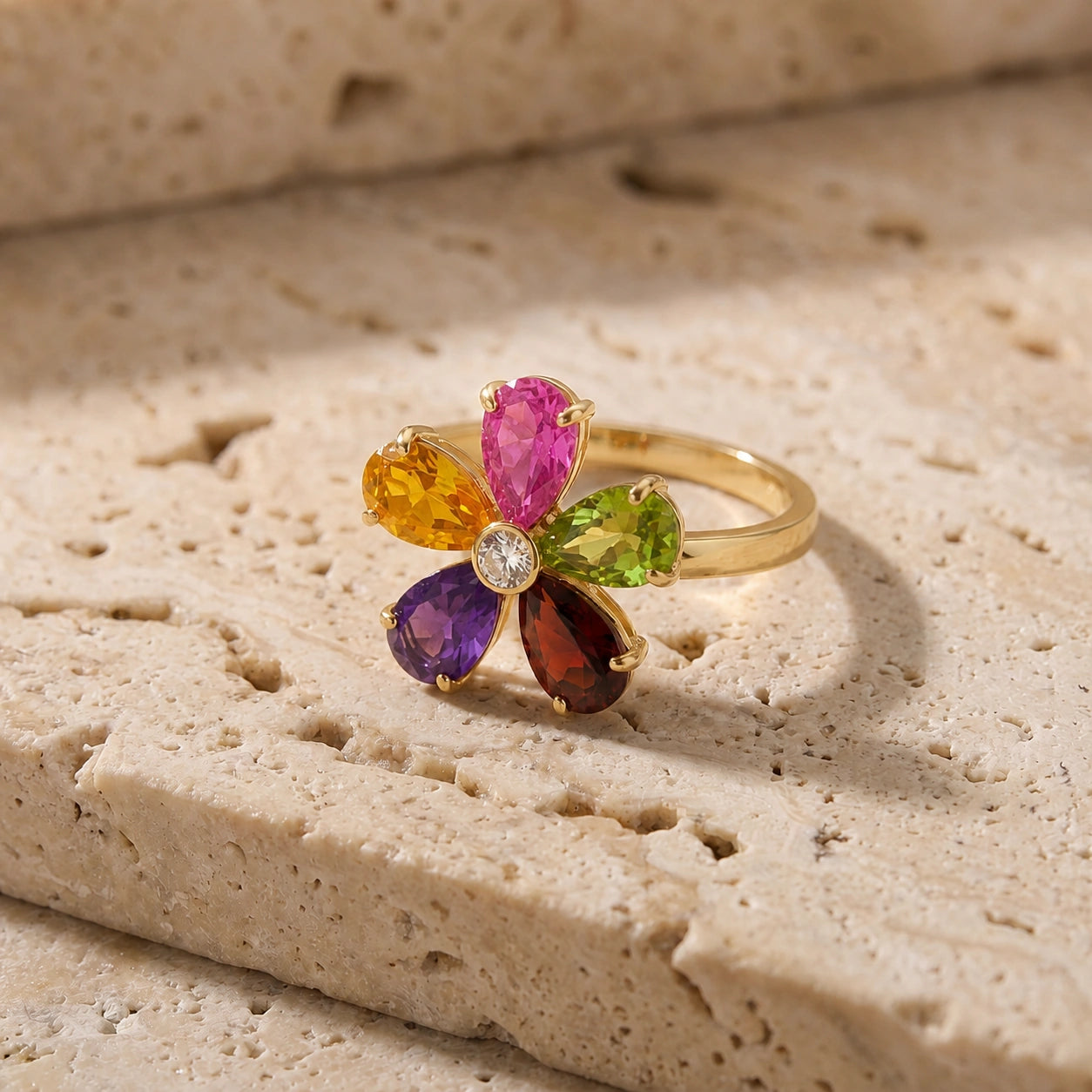 Yellow Gold Ring Multi-Gemstone 10K — Rosalba
