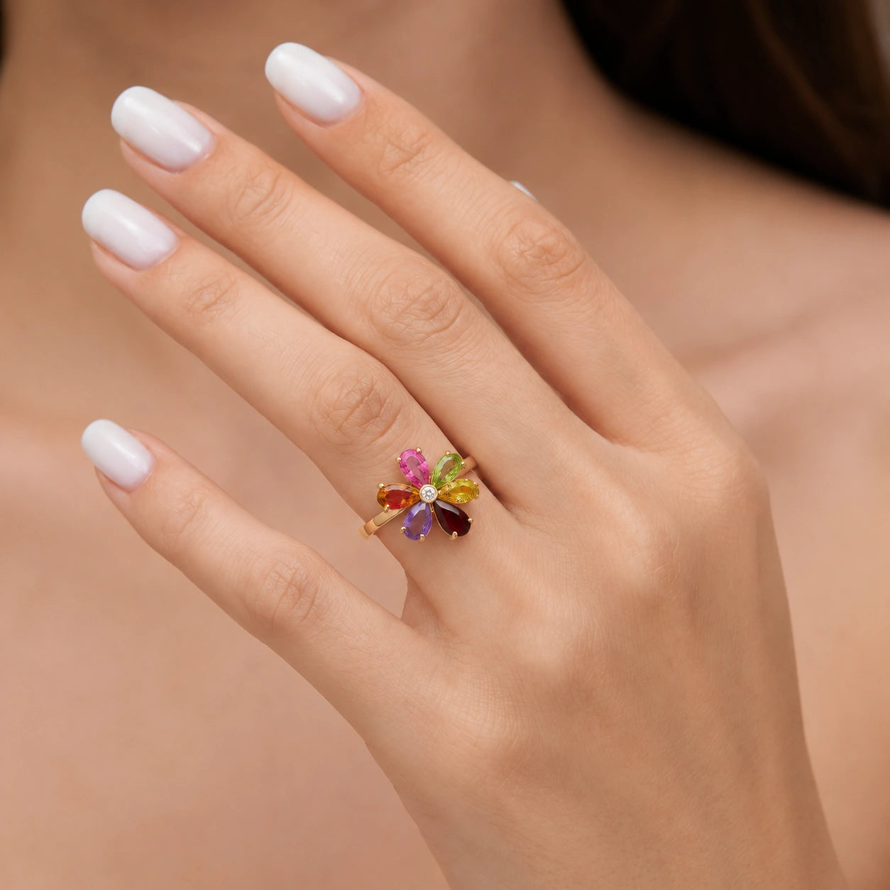 Yellow Gold Ring Multi-Gemstone 10K — Rosalba