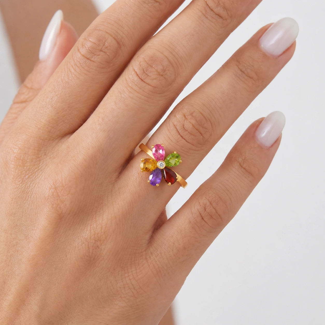 Yellow Gold Ring Multi-Gemstone 10K — Rosalba
