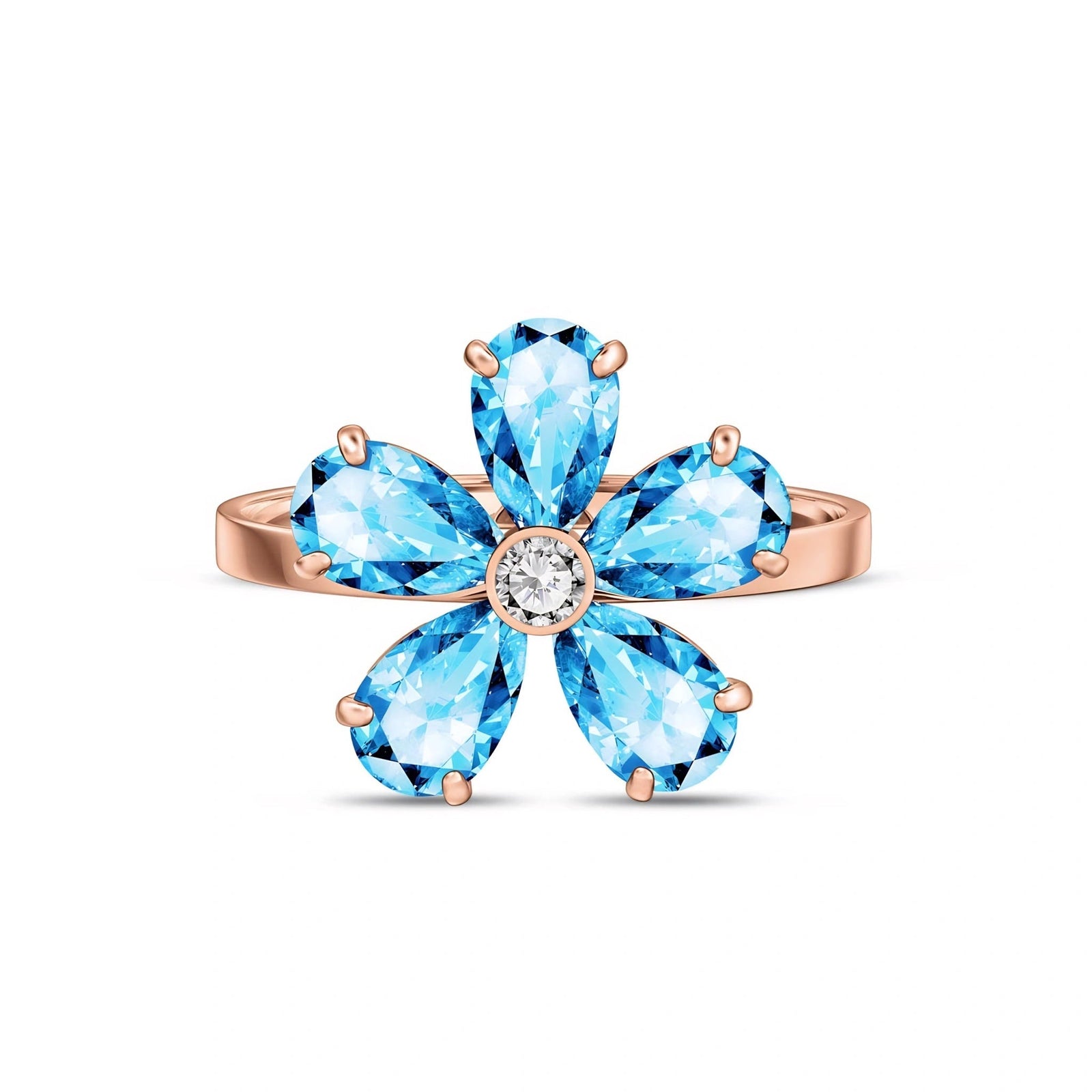 Rose Gold Ring Blue Topaz 10K — Rosalba