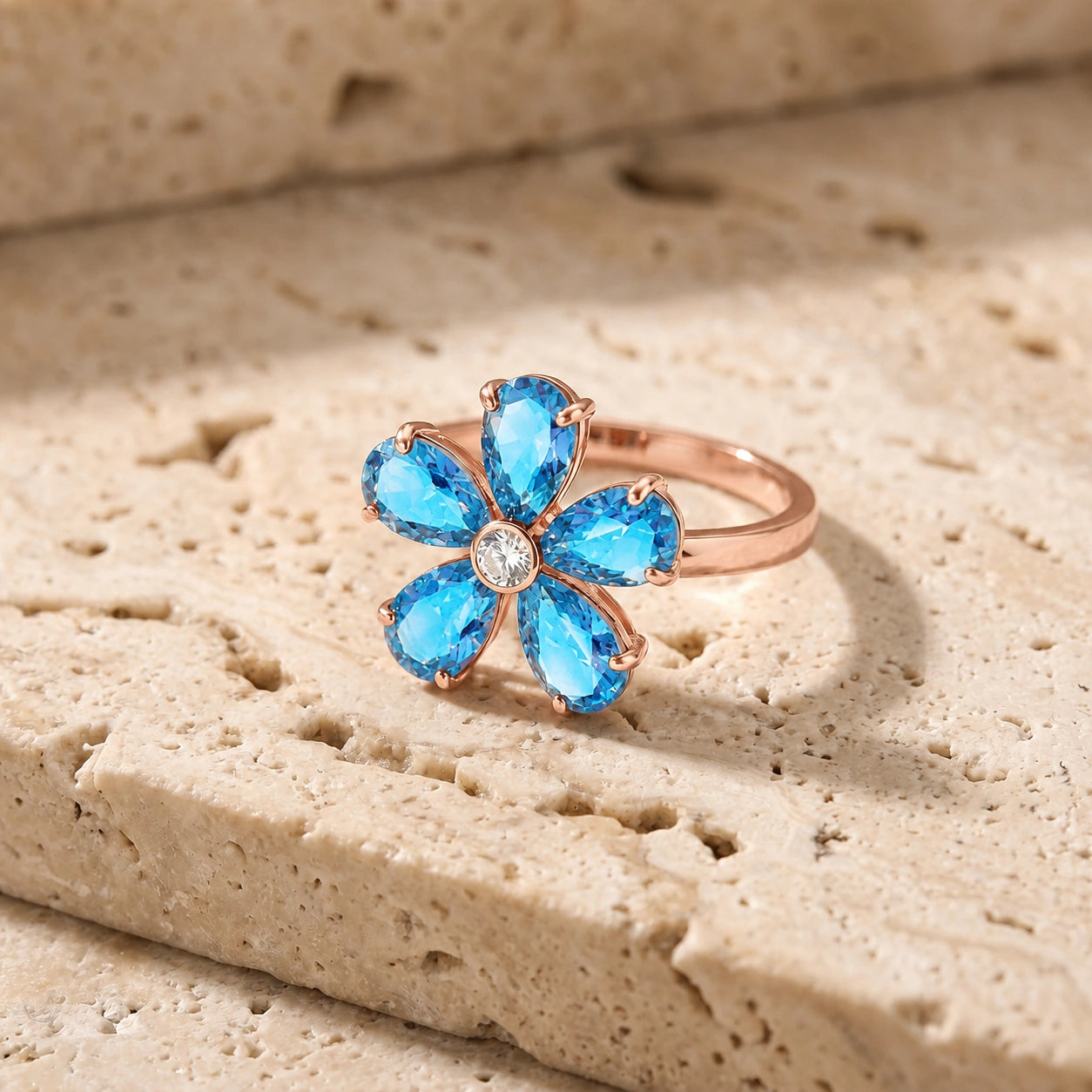 Rose Gold Ring Blue Topaz 10K — Rosalba