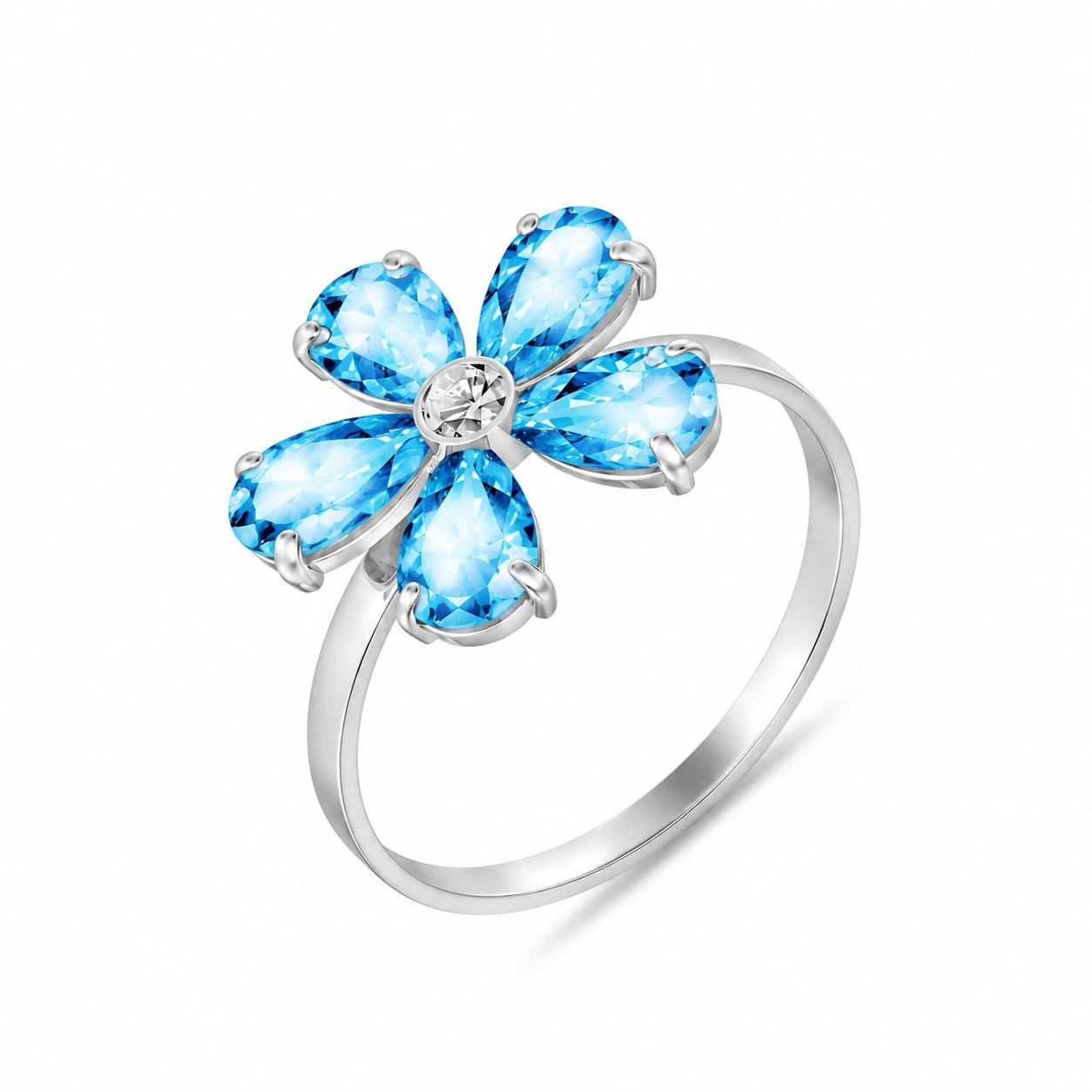 White Gold Ring Blue Topaz 10K — Rosalba