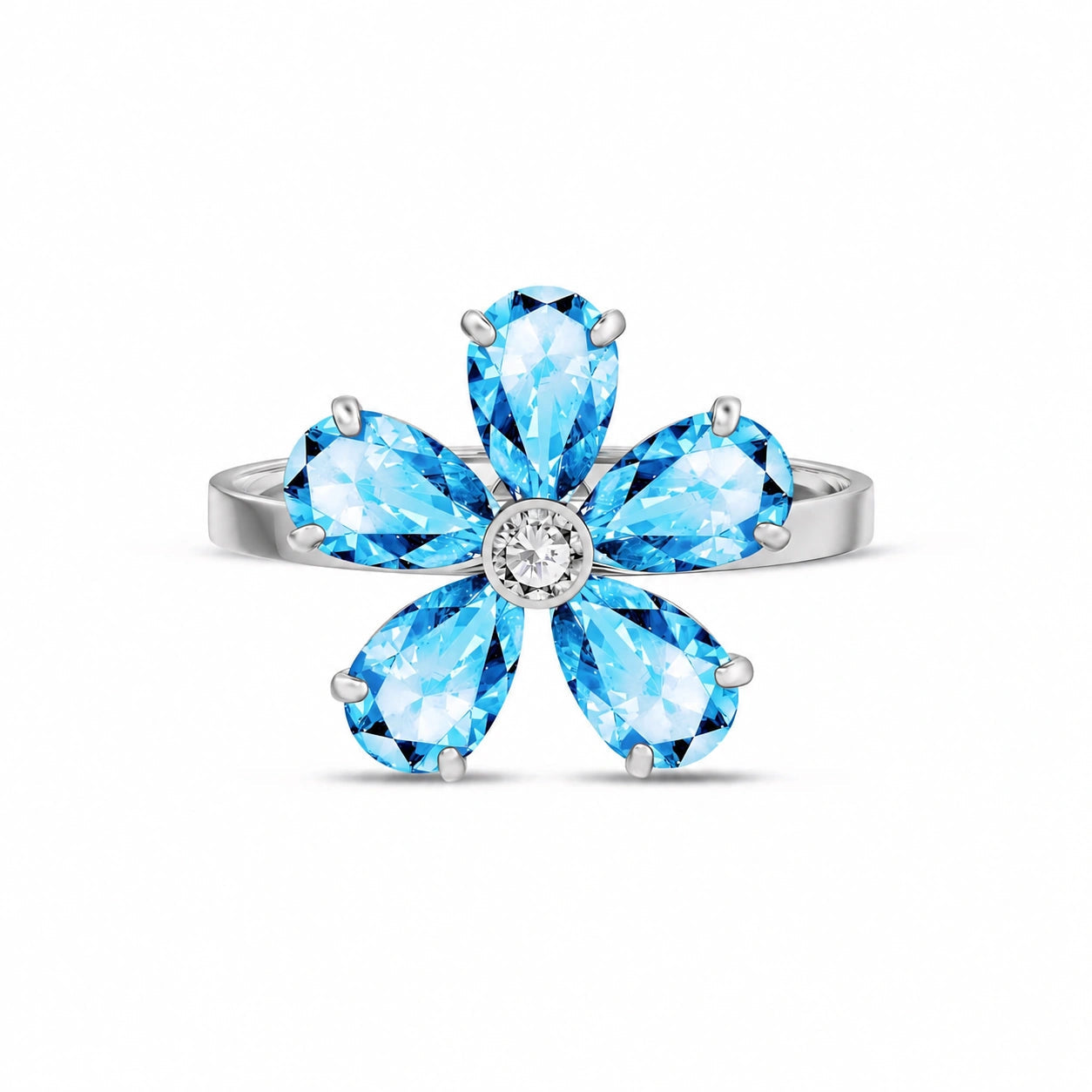 White Gold Ring Blue Topaz 10K — Rosalba