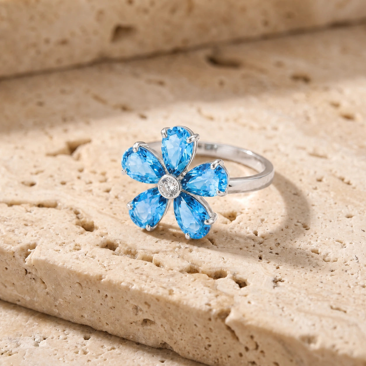 White Gold Ring Blue Topaz 10K — Rosalba