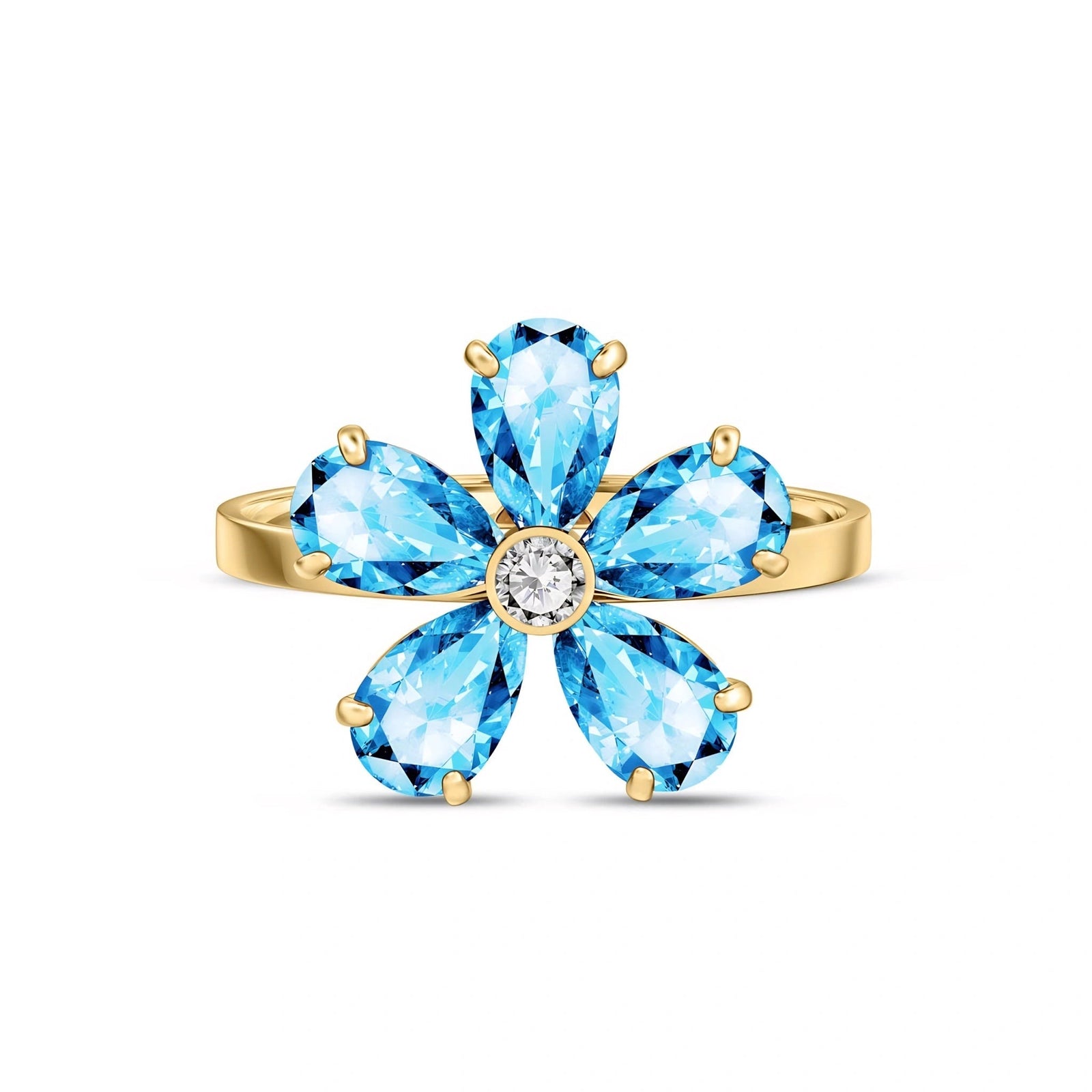 Yellow Gold Ring Blue Topaz 10K — Rosalba