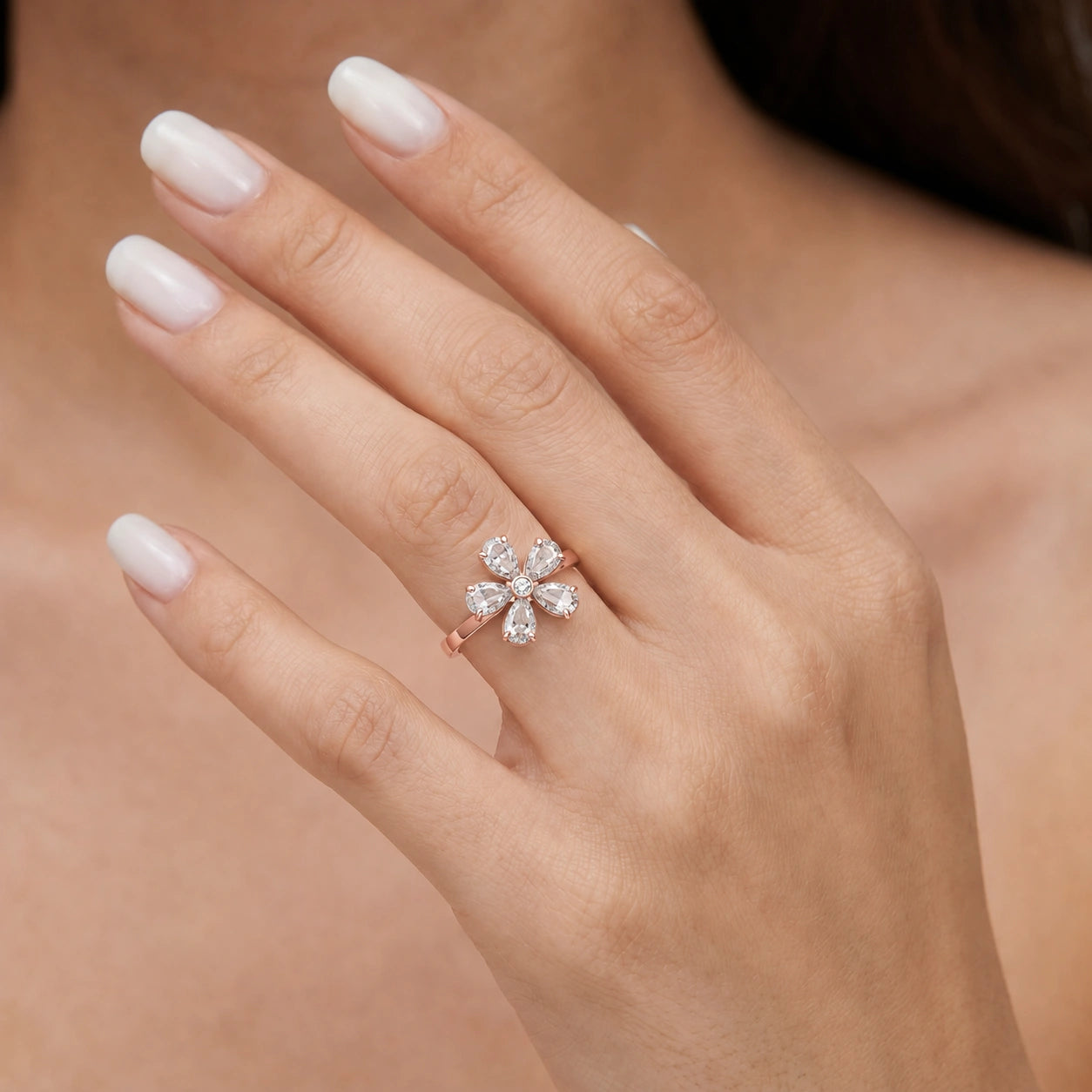 Rose Gold Ring White Topaz 10K — Rosalba