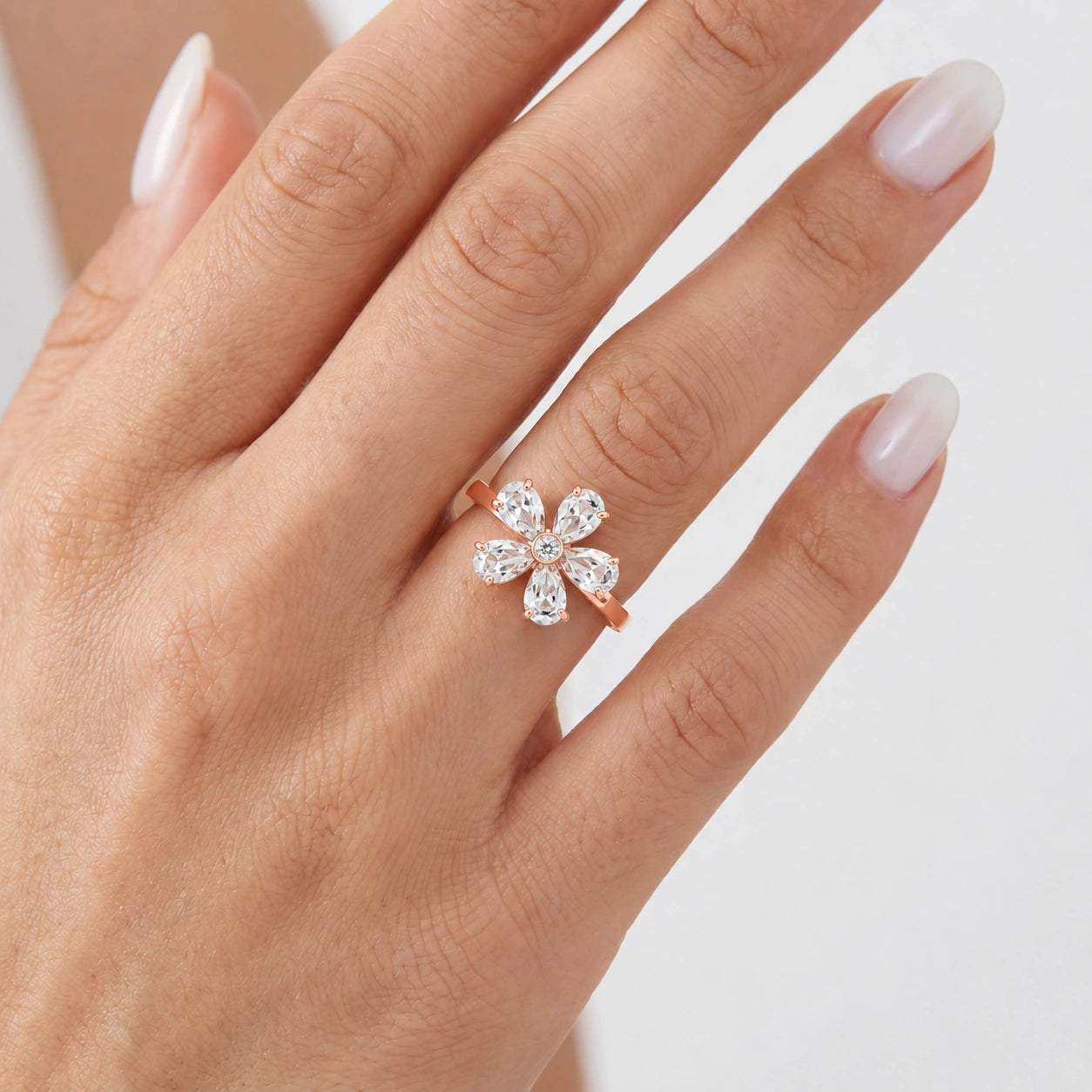 Rose Gold Ring White Topaz 10K — Rosalba