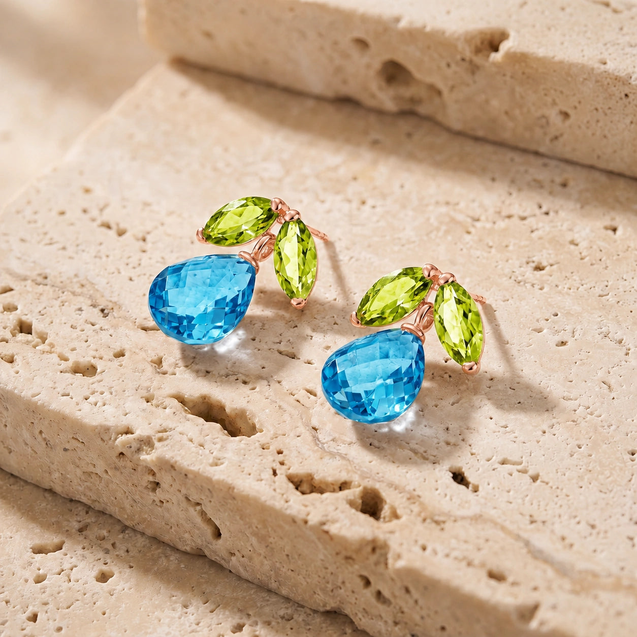 Rose Gold Blue Topaz & Peridot — Rosalira