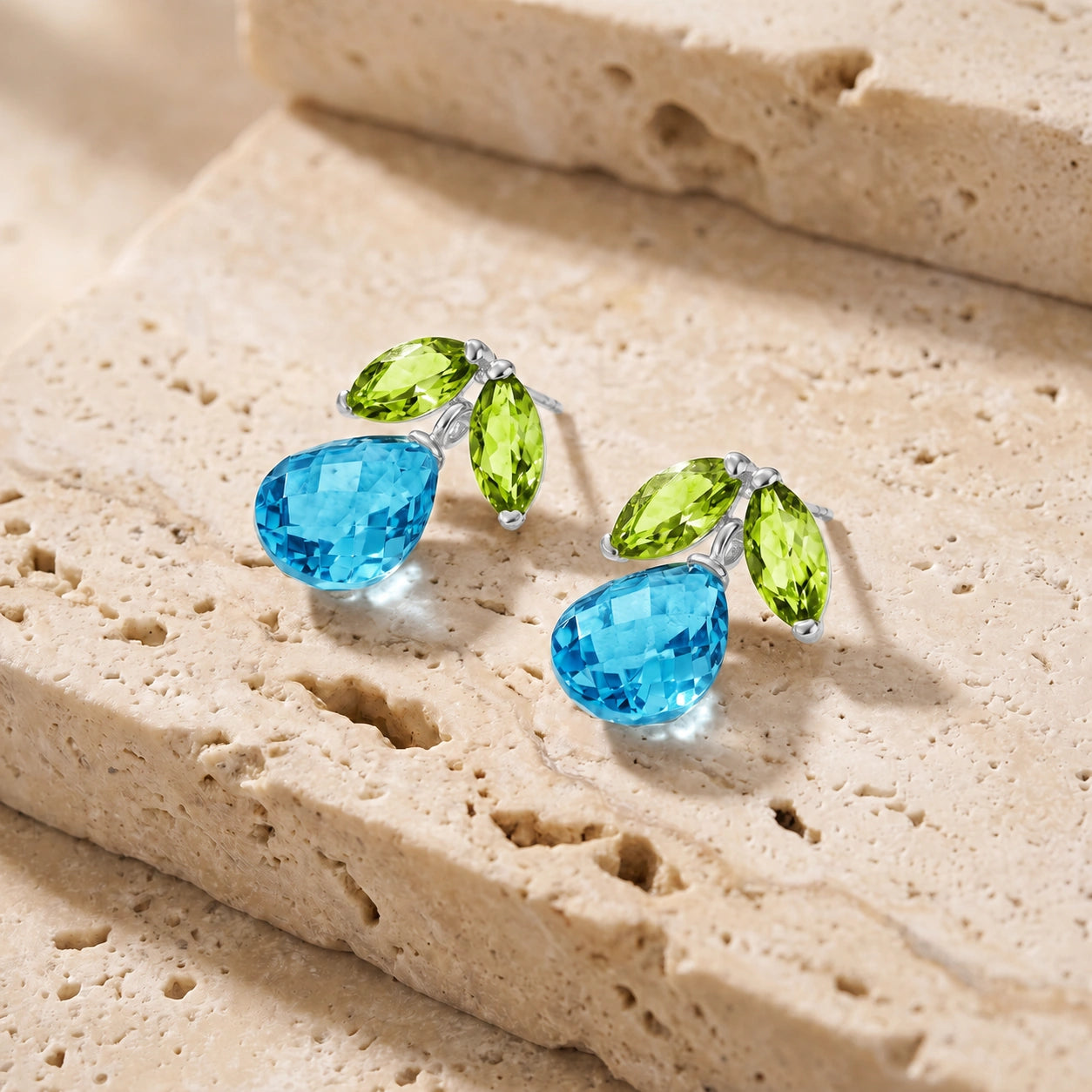 White Gold Blue Topaz & Peridot — Rosalira