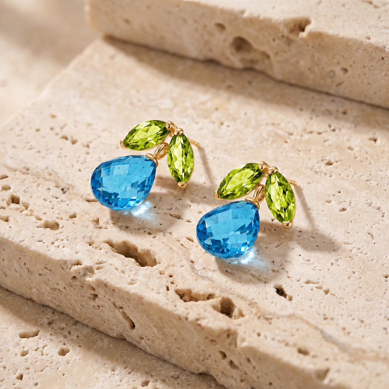 Yellow Gold Blue Topaz & Peridot — Rosalira