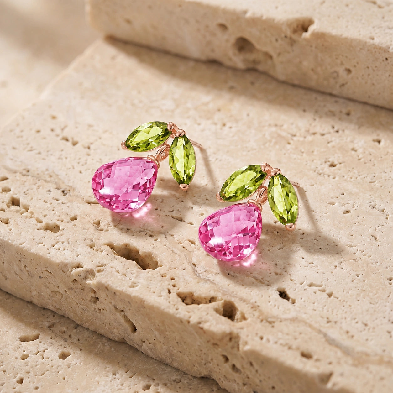 Rose Gold Pink Topaz & Peridot — Rosalira
