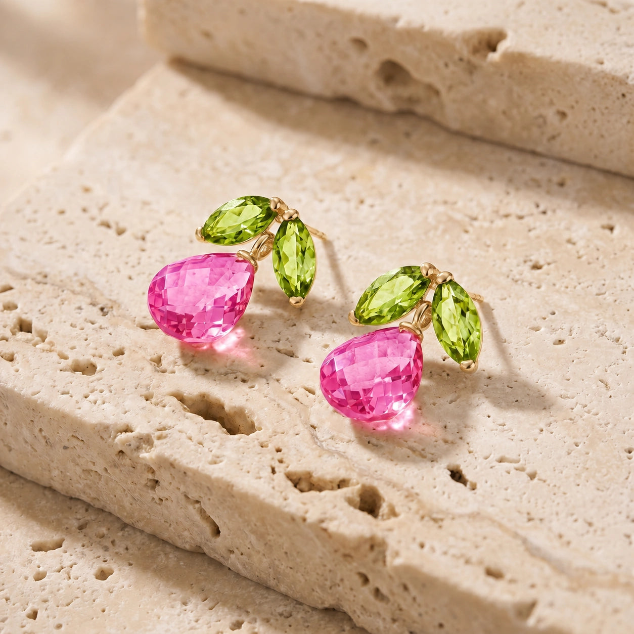 Yellow Gold Pink Topaz & Peridot — Rosalira