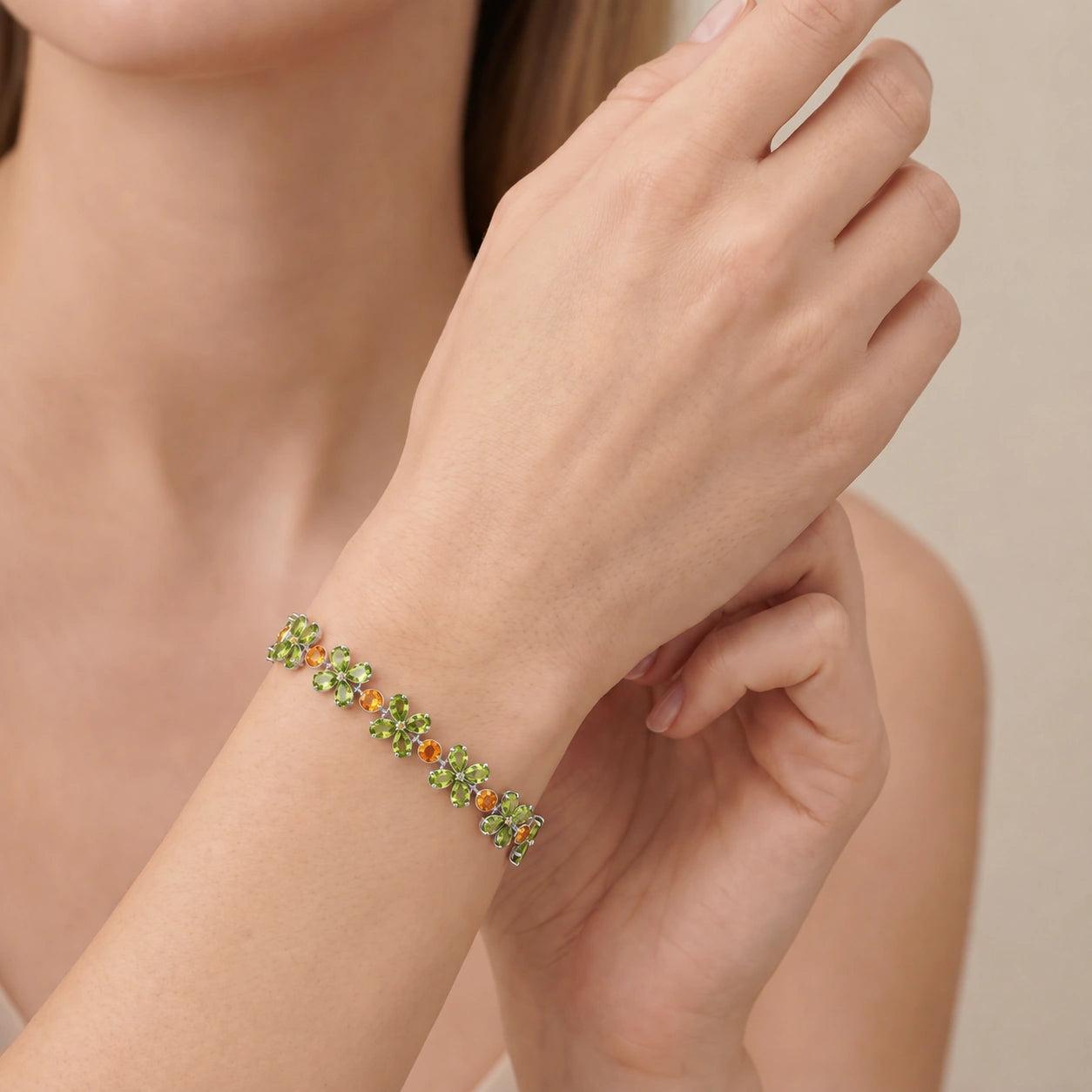White Gold Citrine & Peridot — Mariagraziana