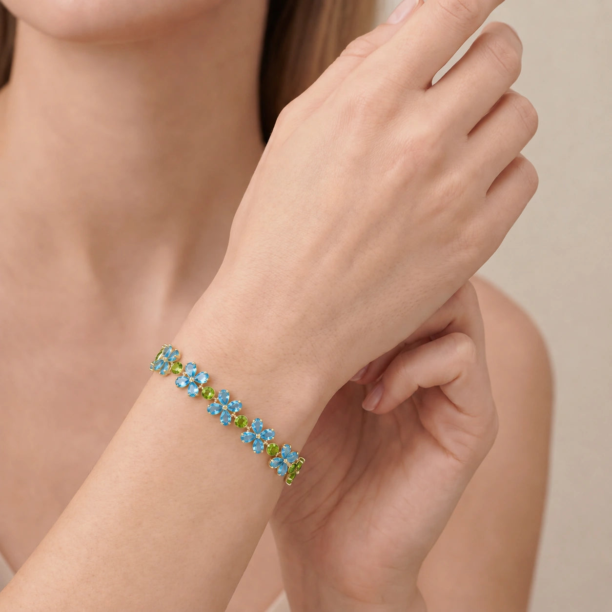 Yellow Gold Peridot & Blue Topaz — Mariagraziana
